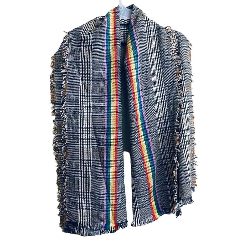 Scarf Shawl Rainbow Stripe Plaid Acrylic Cashmere One Size Winter NO TAGS 75x33